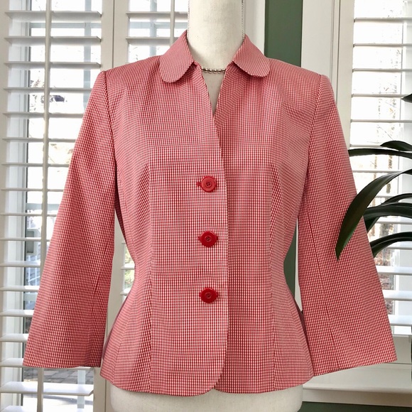 Talbots Jackets & Blazers - Talbots Woman’s Red & White Gingham Blazer Size 8